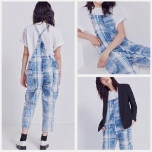 BDG Cropped Plaid Denim Overalls Medium